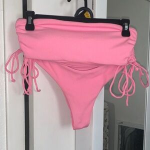 SHEIN Pink Ribbed High-Waist Bikini Bottom with Side Ties